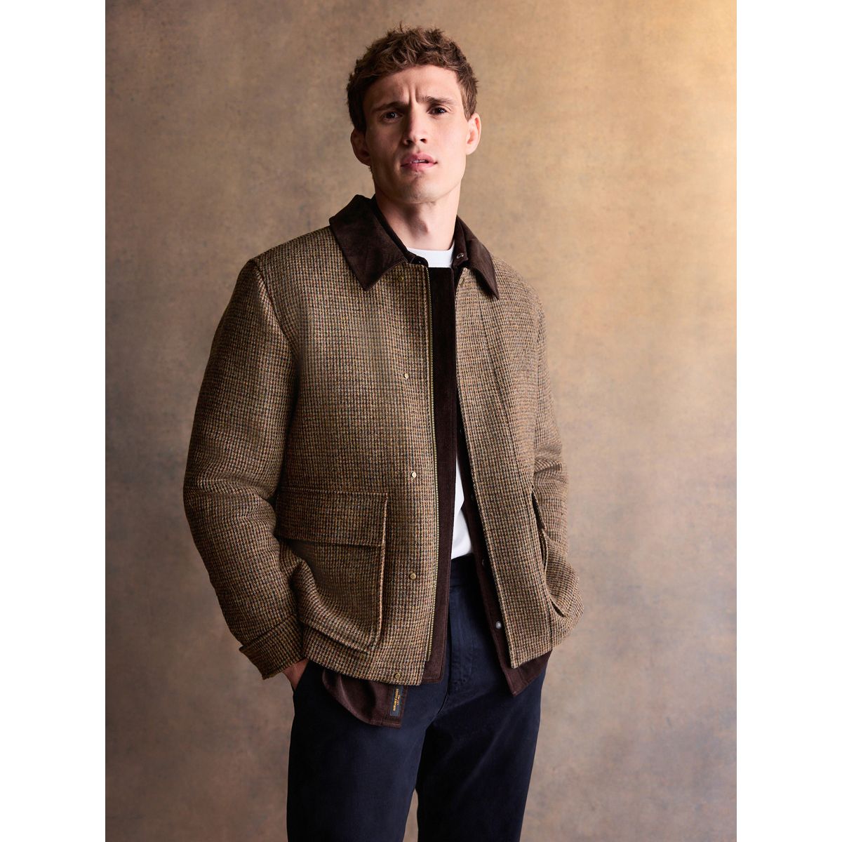 Veste avec col en velours côtelé harris tweed Signature marron, NEXT