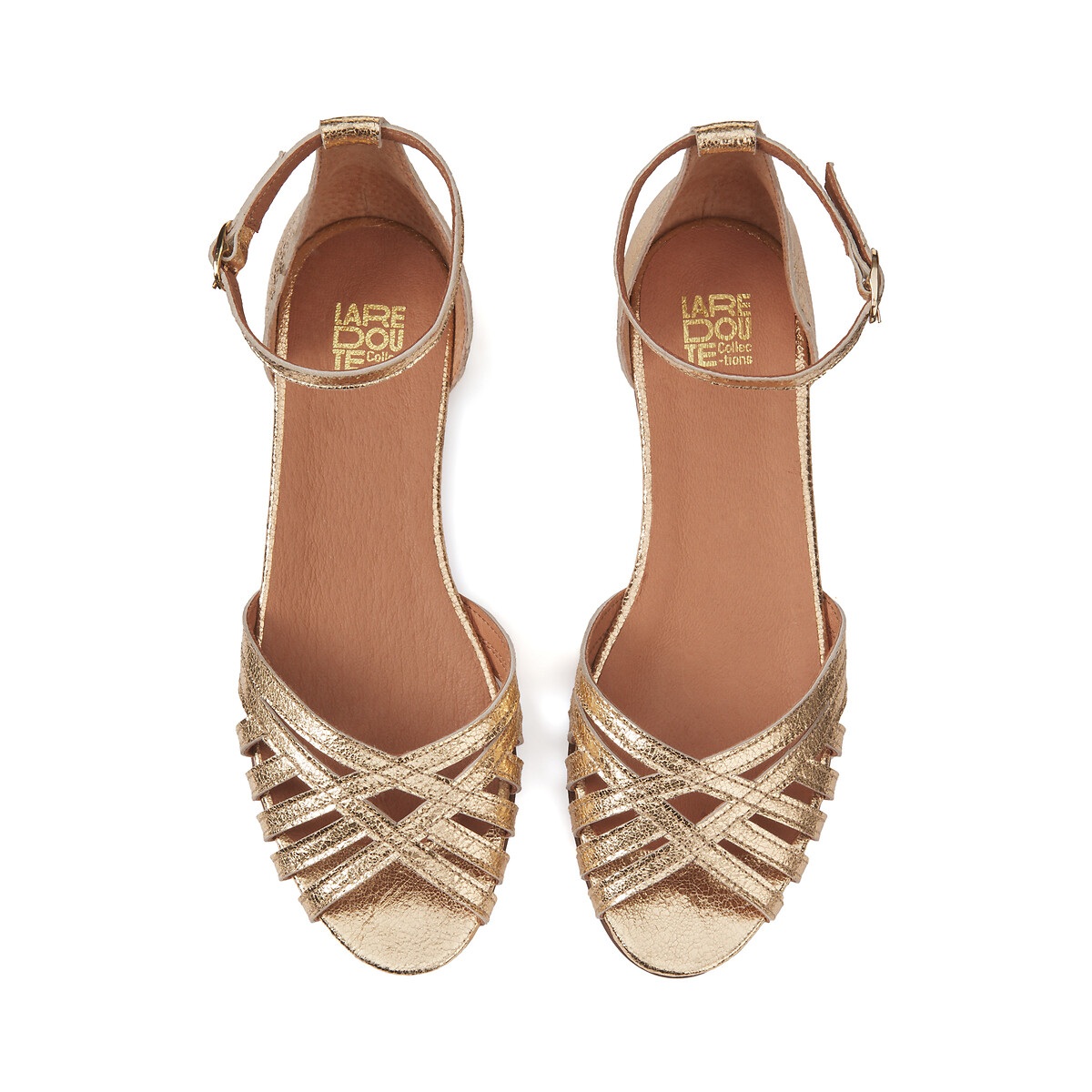 Sandales bride cheville, talon plat cuir métallisé doré, LA REDOUTE COLLECTIONS