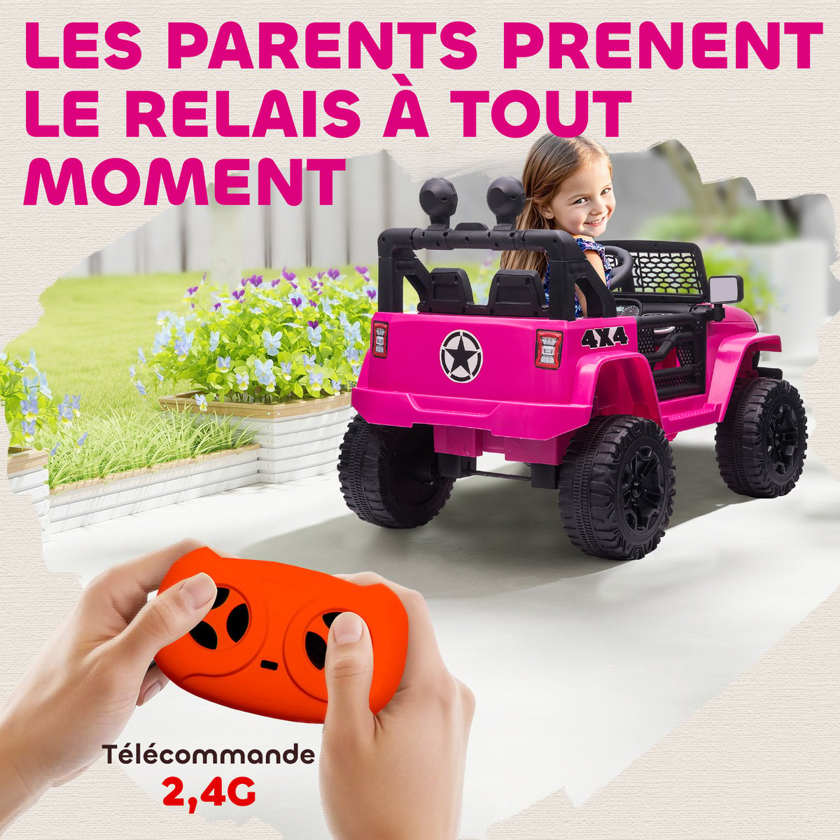 Camion tout-terrain jouet pour enfants PP rose, HOMCOM