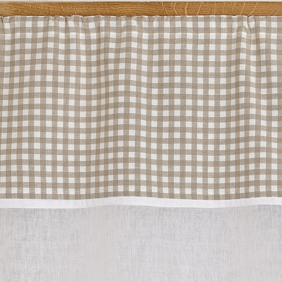 Vitrage coton à parement vichy et bas pointe - QABANE beige, HOME MAISON