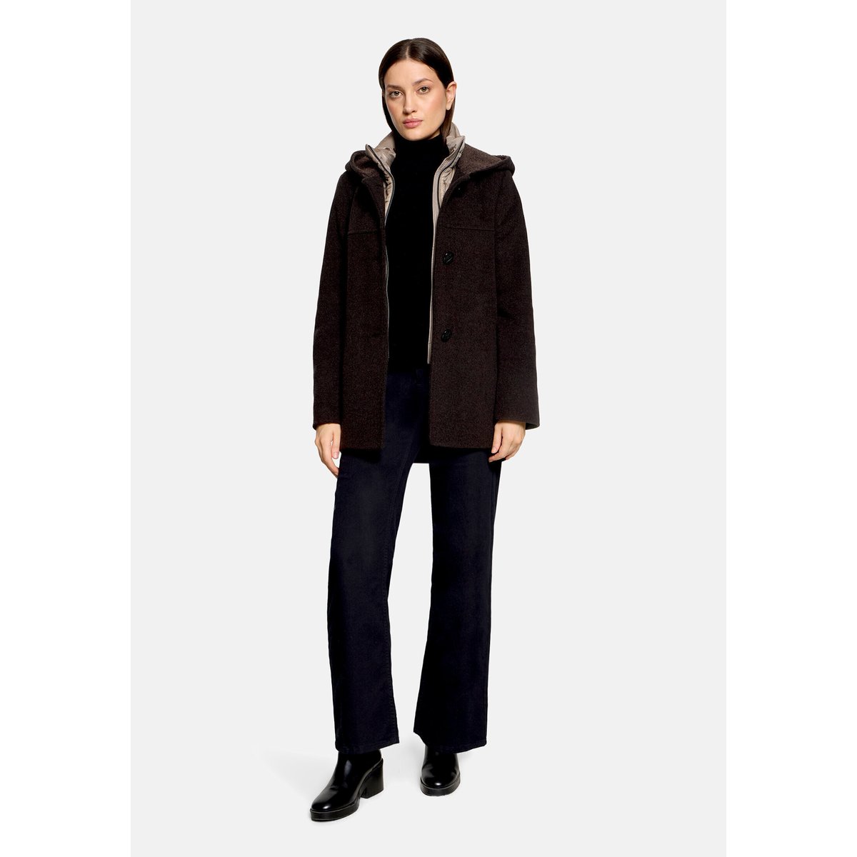Veste en laine à capuche dark brown melange, GIL BRET
