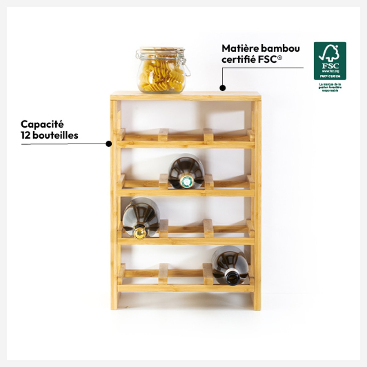 Rangement pour 12 bouteilles en bambou LINHA beige, 5FIVE SIMPLY SMART