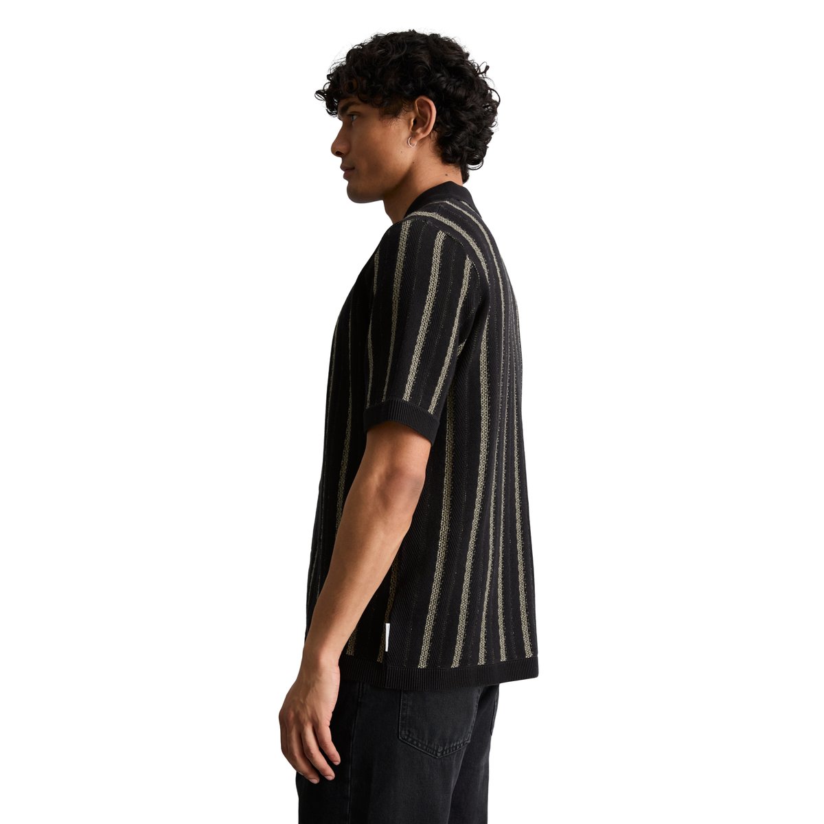 Veste en tricot style polo relaxed avec des bandes verticales noir, MARC O’POLO DENIM