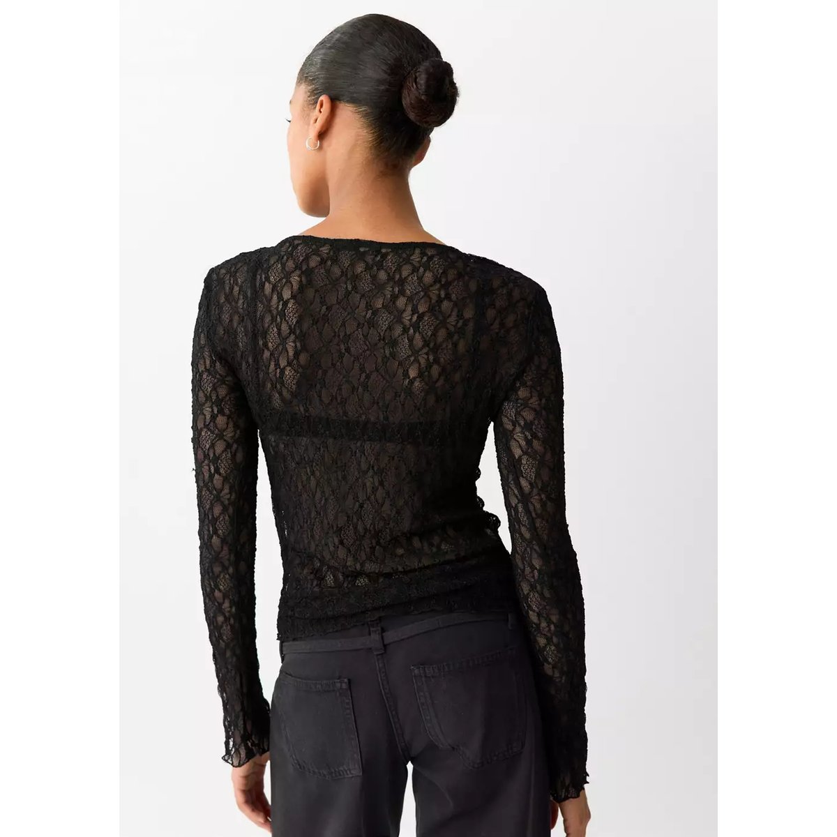 T-shirt broderies ajourées noir, MANGO TEEN