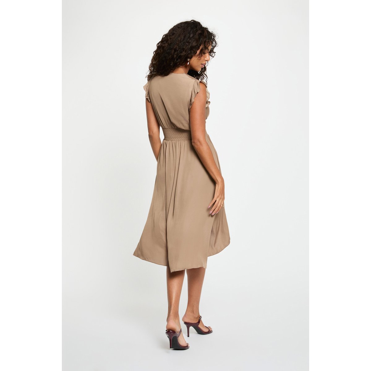 Robe droite fluide sans manches taupe, MORGAN