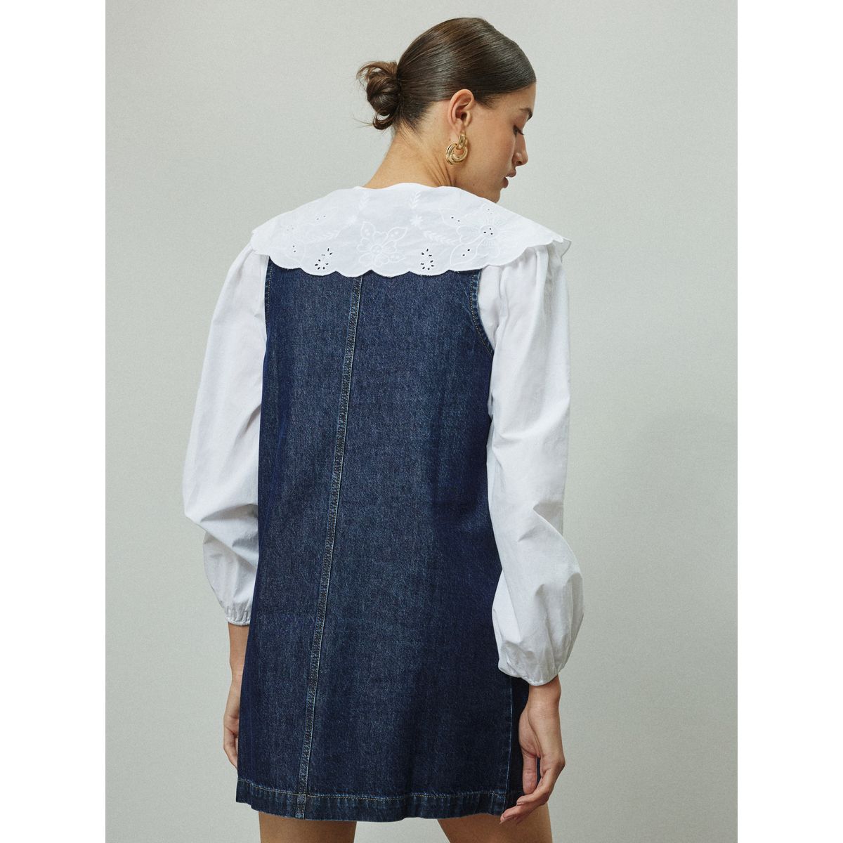Robe chasuble courte en jean bleu foncé, NEXT
