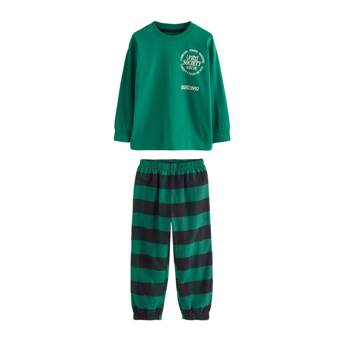 Pyjamas tissés à carreaux, lot de 3 noir/vert/blanc, NEXT