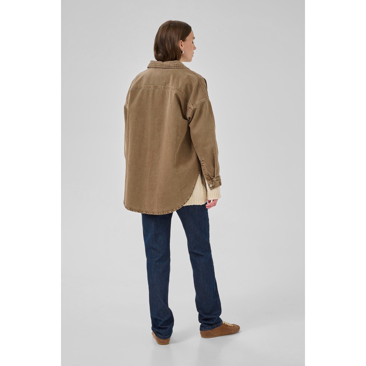 Chemise à manches longues marron tobacco brown washed, MY ESSENTIAL