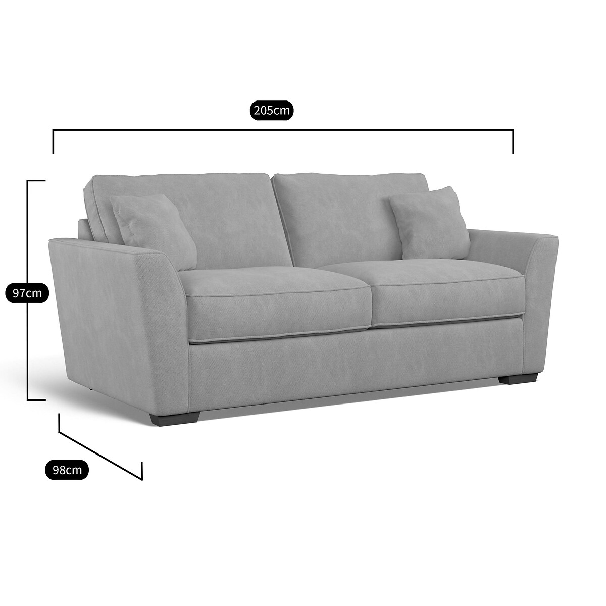 Florence Soft Brushed 3 Seater Sofa with Dark Wood Legs silver, ÉDITÉ
