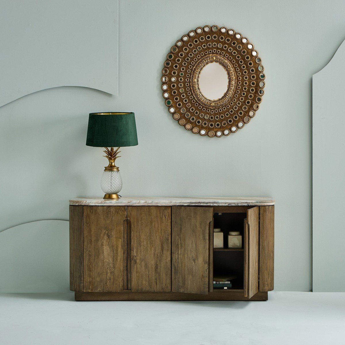 Buffet en bois massif et marbre BUREN beige, SIGNATURE