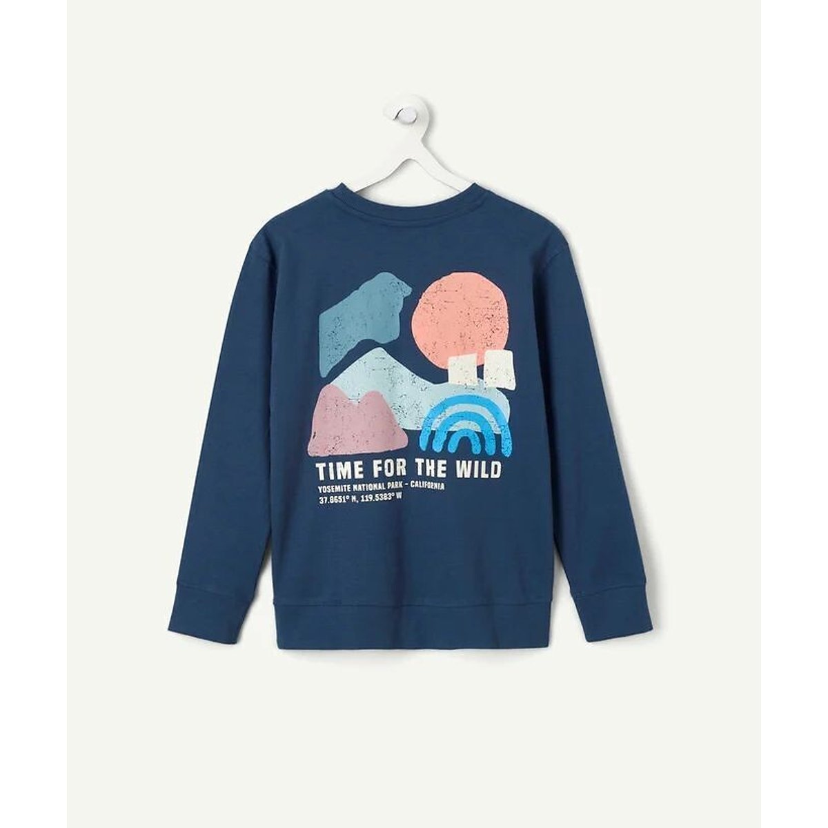 Sweat col rond en molleton, avec message devant et motif imprimé au dos bleu marine, TAPE A L'OEIL