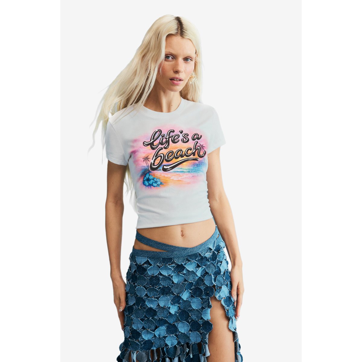 T-shirt coton imprimé blanc, DESIGUAL