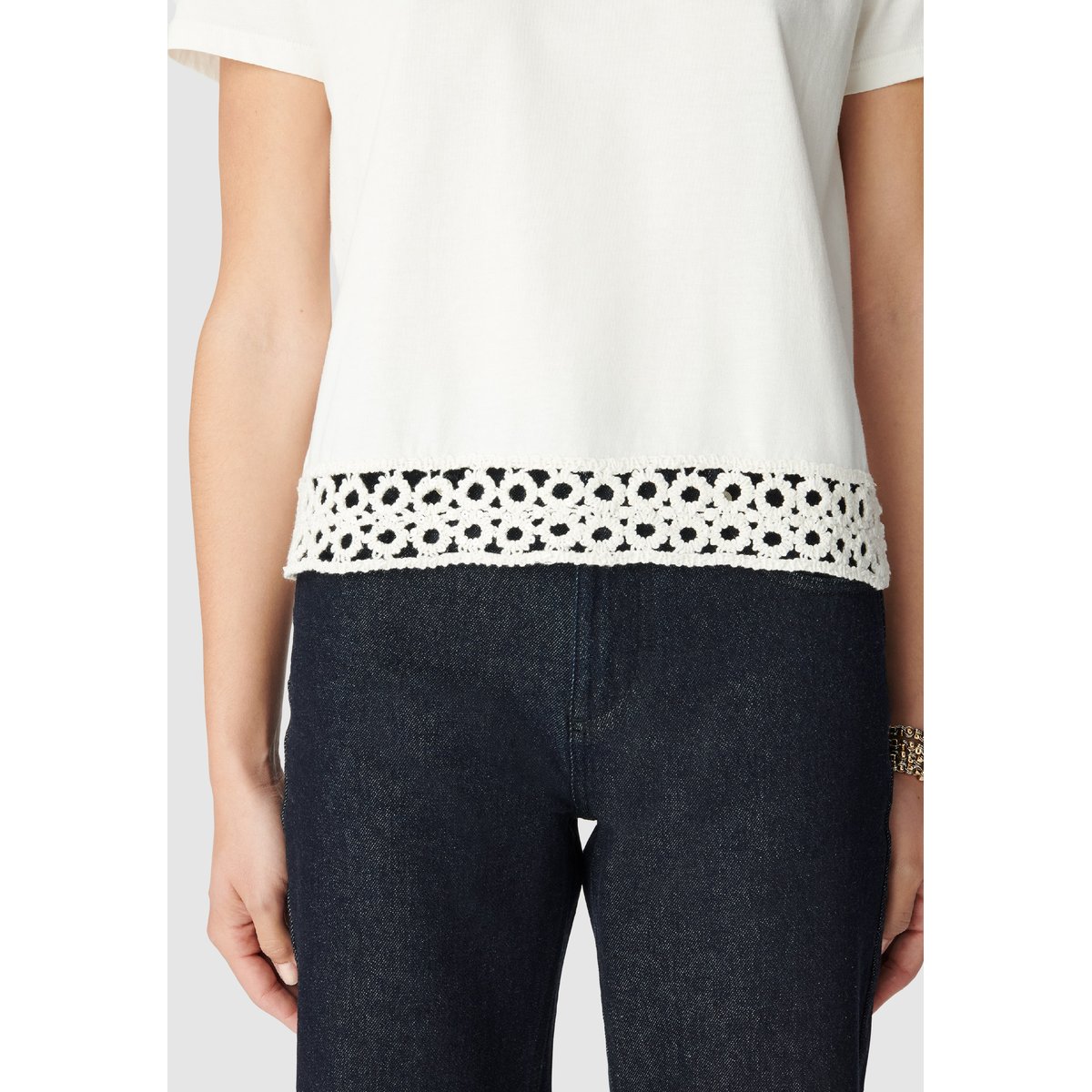 Tee-shirt col rond crochet et sequins off-white, IKKS