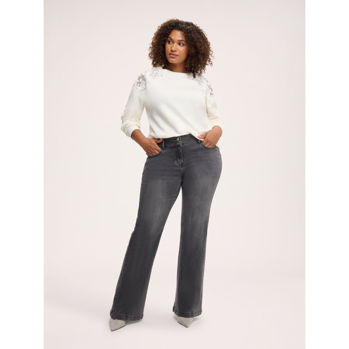 Sweat-shirt avec broderies florales blanc, FIORELLA RUBINO