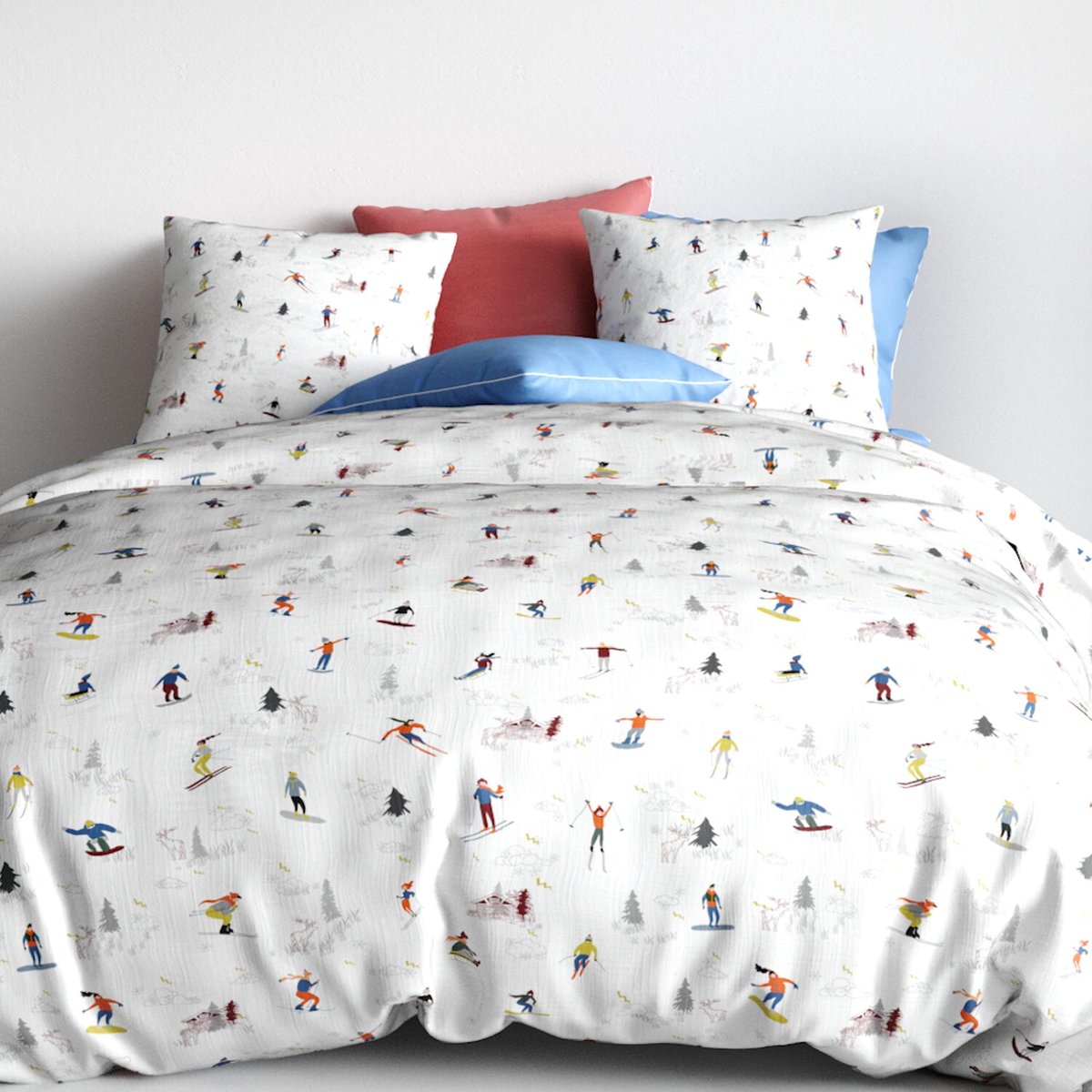 Parure housse de couette en coton imprimée, Skieur multicolore, C DESIGN HOME TEXTILE
