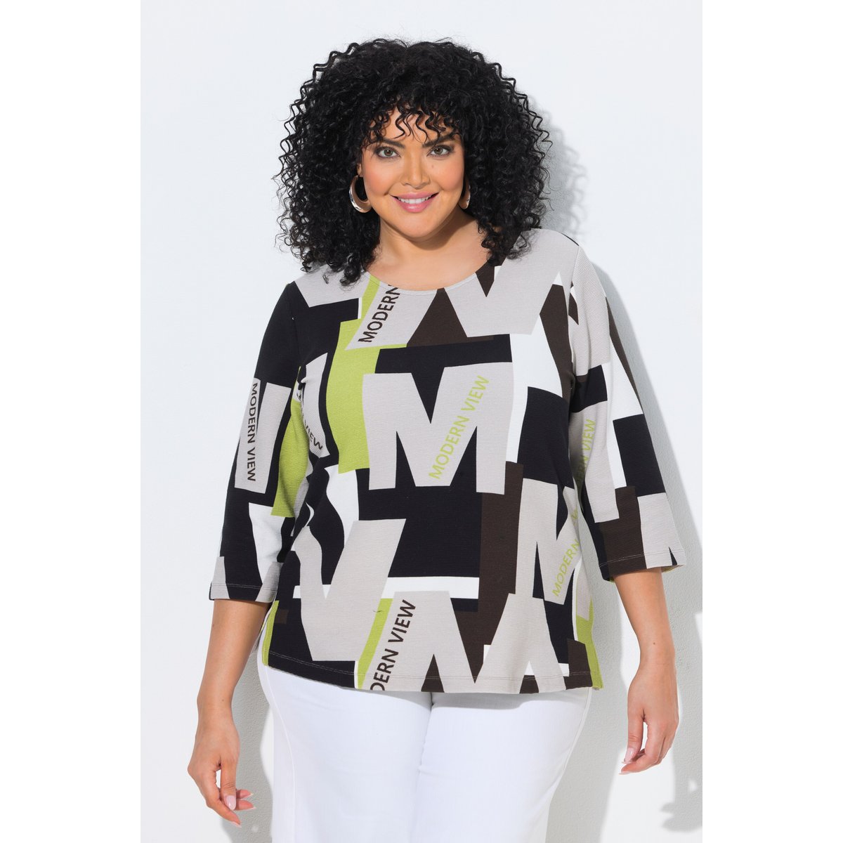 T-shirt motif lettre gris beige, ULLA POPKEN