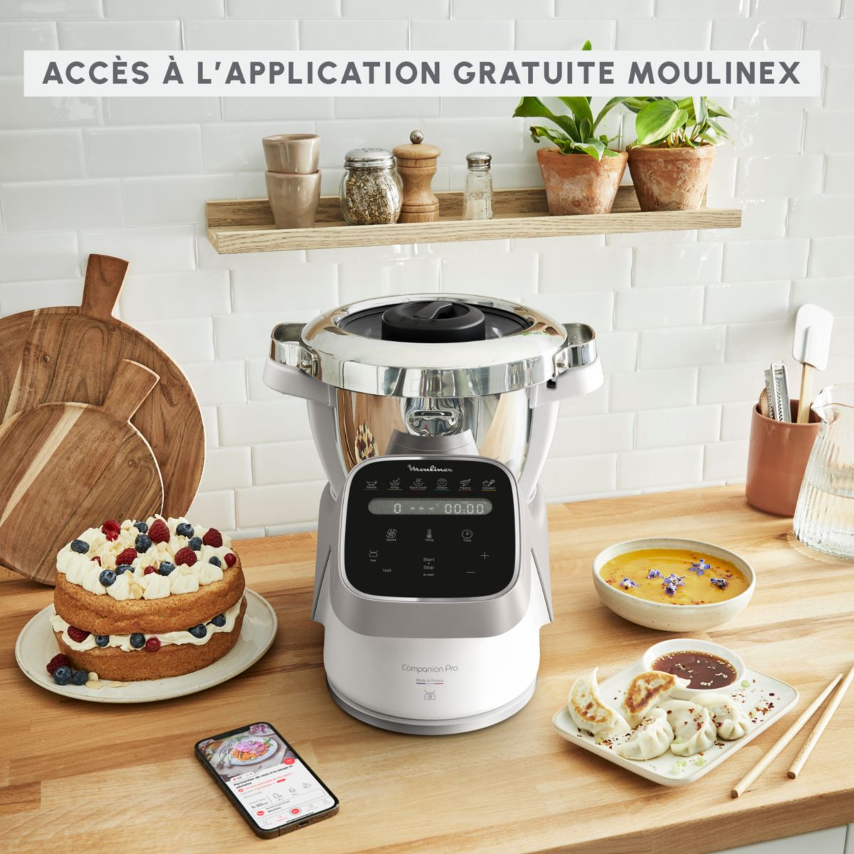 Robot cuiseur companion pro + cuiseur vapeur YY5286FG couleur unique, MOULINEX