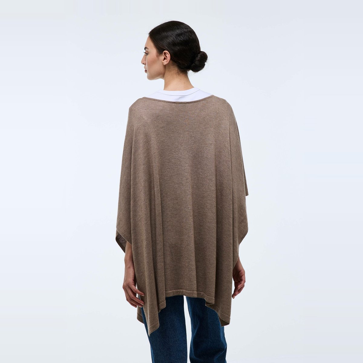 Poncho contenant de la laine et du cachemire beige chine fonce, MONOPRIX