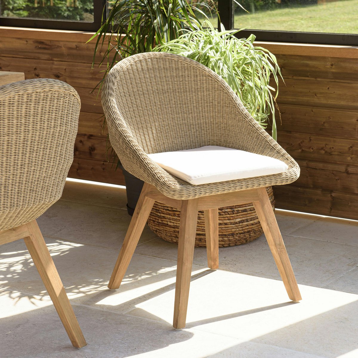 Chaise de jardin arrondie résine tressée beige (lot de 2) MANY beige, PIER IMPORT