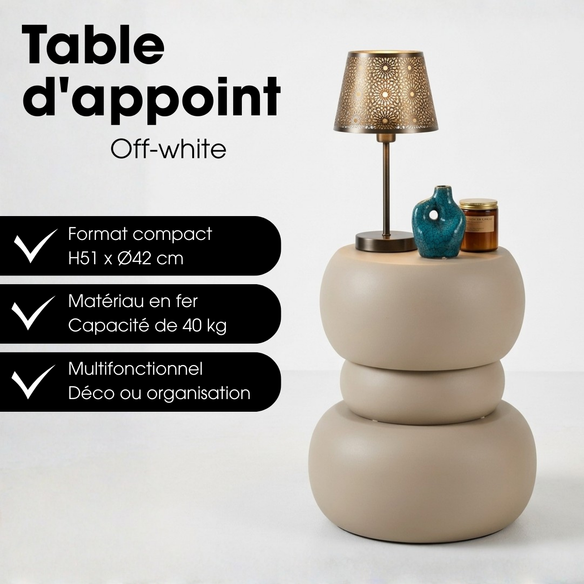 Table d'appoint ZEA blanc cassé, MICA DECORATIONS