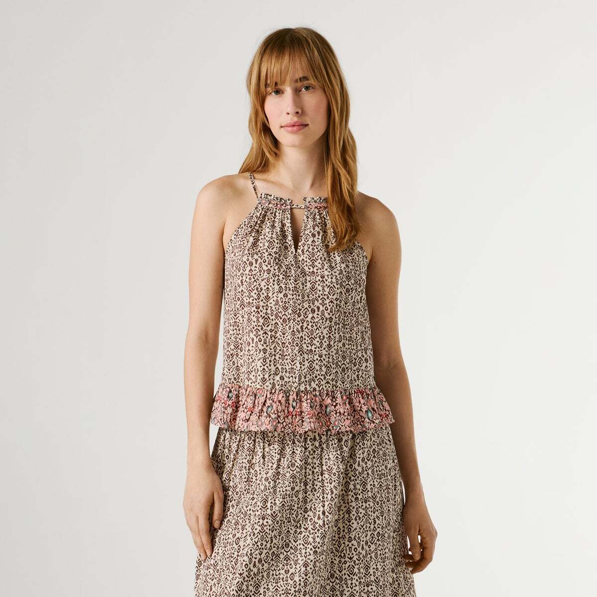 Blouse À Col Halter En Popeline brun terre, PEPE JEANS