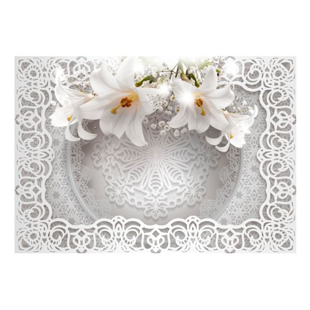 Papier peint intissé panoramique Fleurs Lilies and Ornaments jaune / doré, EDEN