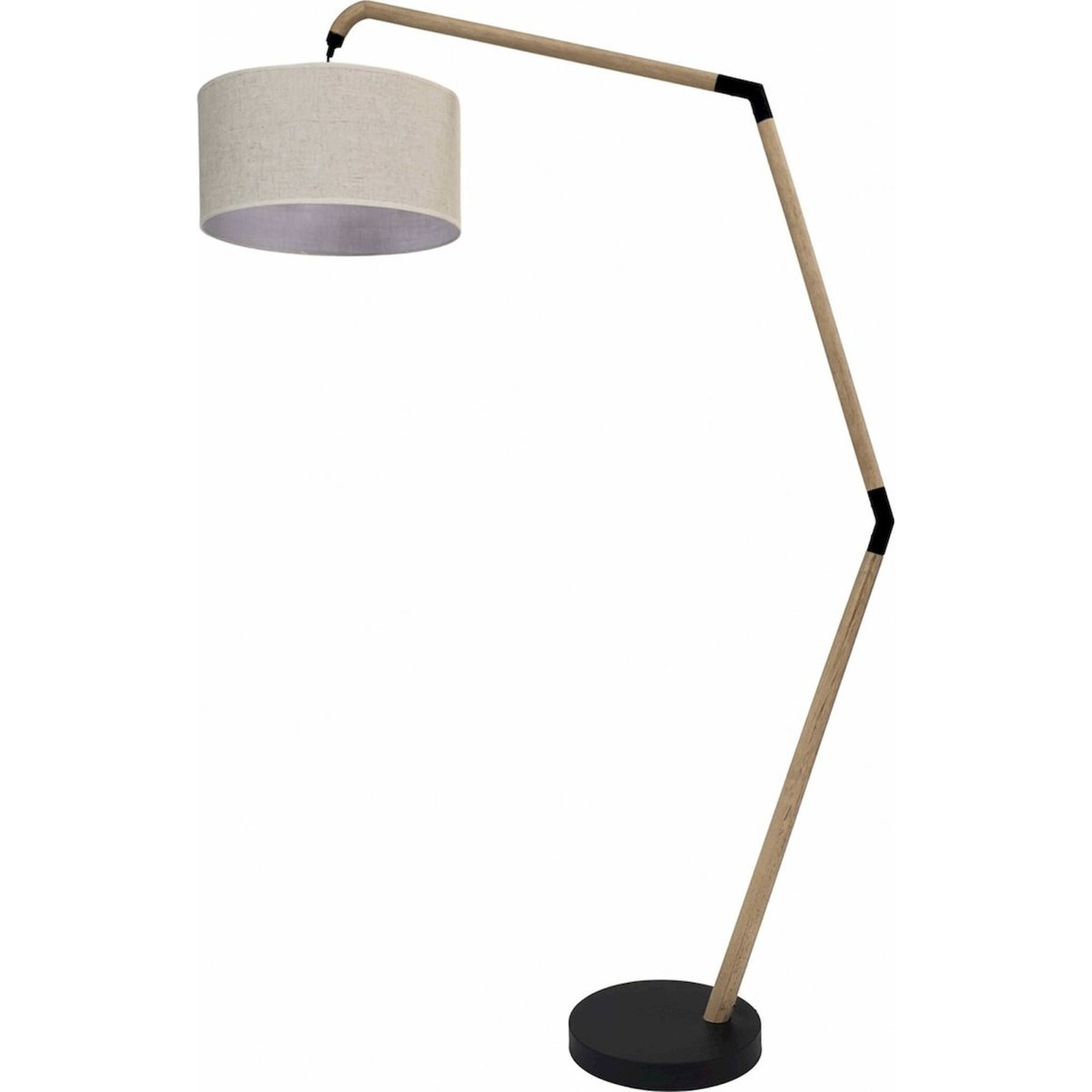 Lampadaire rond en bois avec abat jour beige naturel et bois clair, RECOLLECTION
