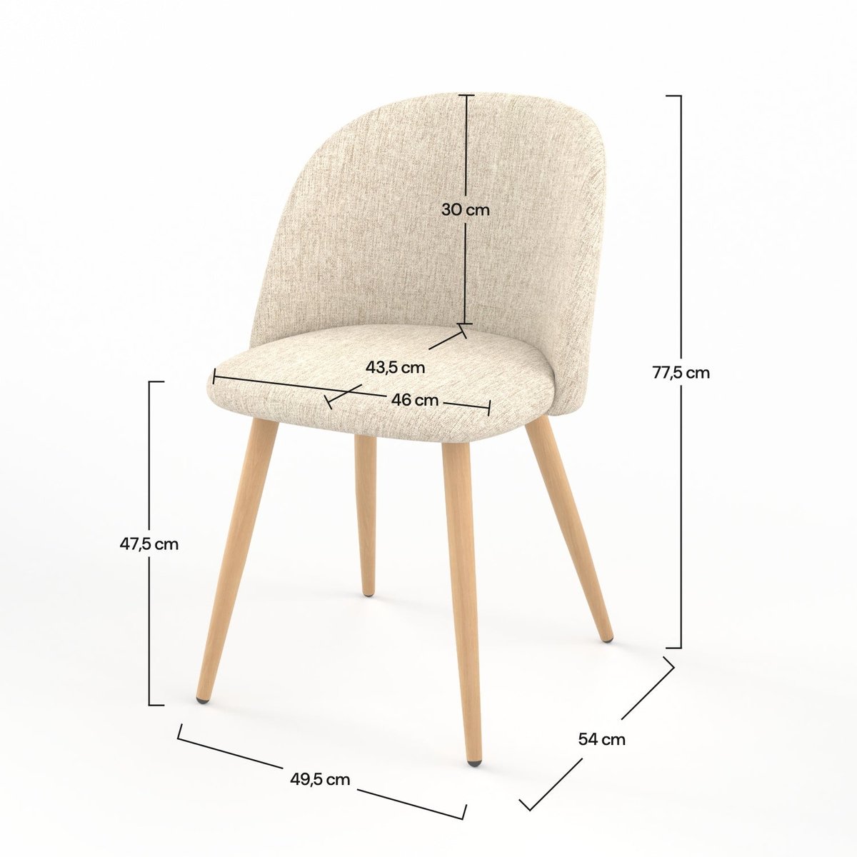 Lot de 2 chaises en tissu, pieds en métal effet bois - COZY greige, MAISON PAVANE
