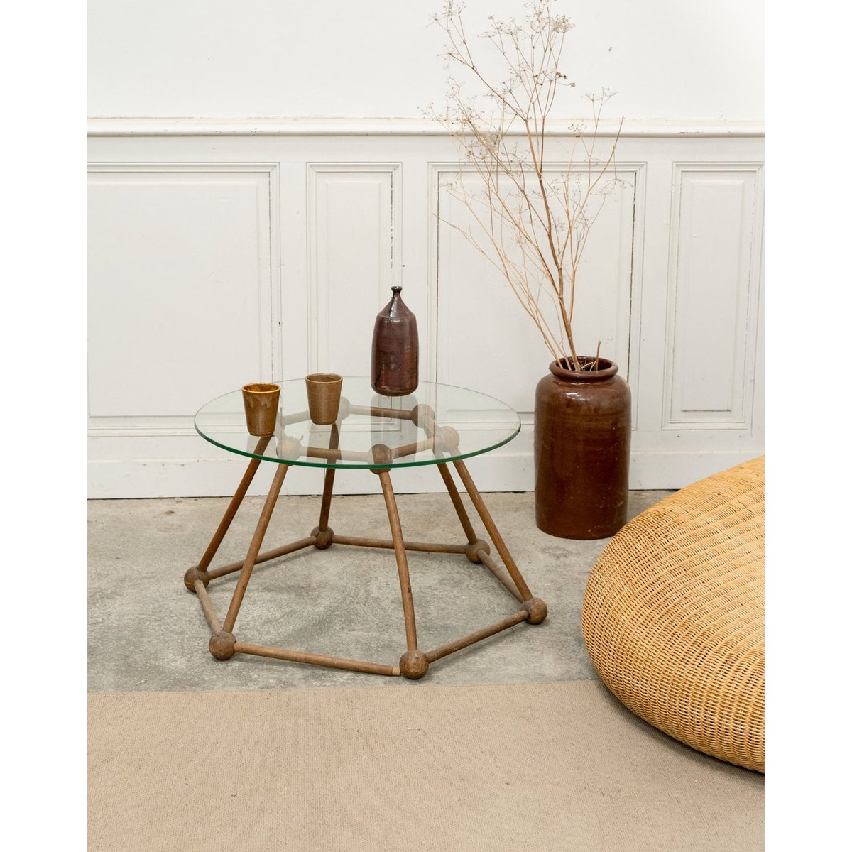 Table basse ronde en verre et bois Donna N°1071 - Bon état transparent, DEBONGOUT