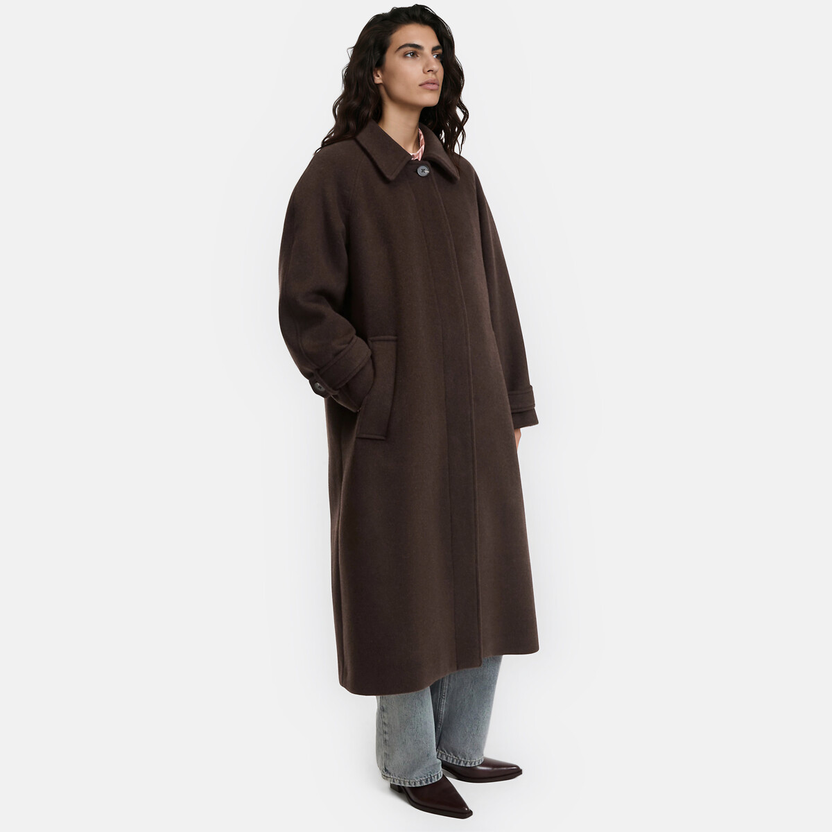 Manteau drap de laine mélangée, Signature ISIDORE marron chocolat, LA REDOUTE COLLECTIONS