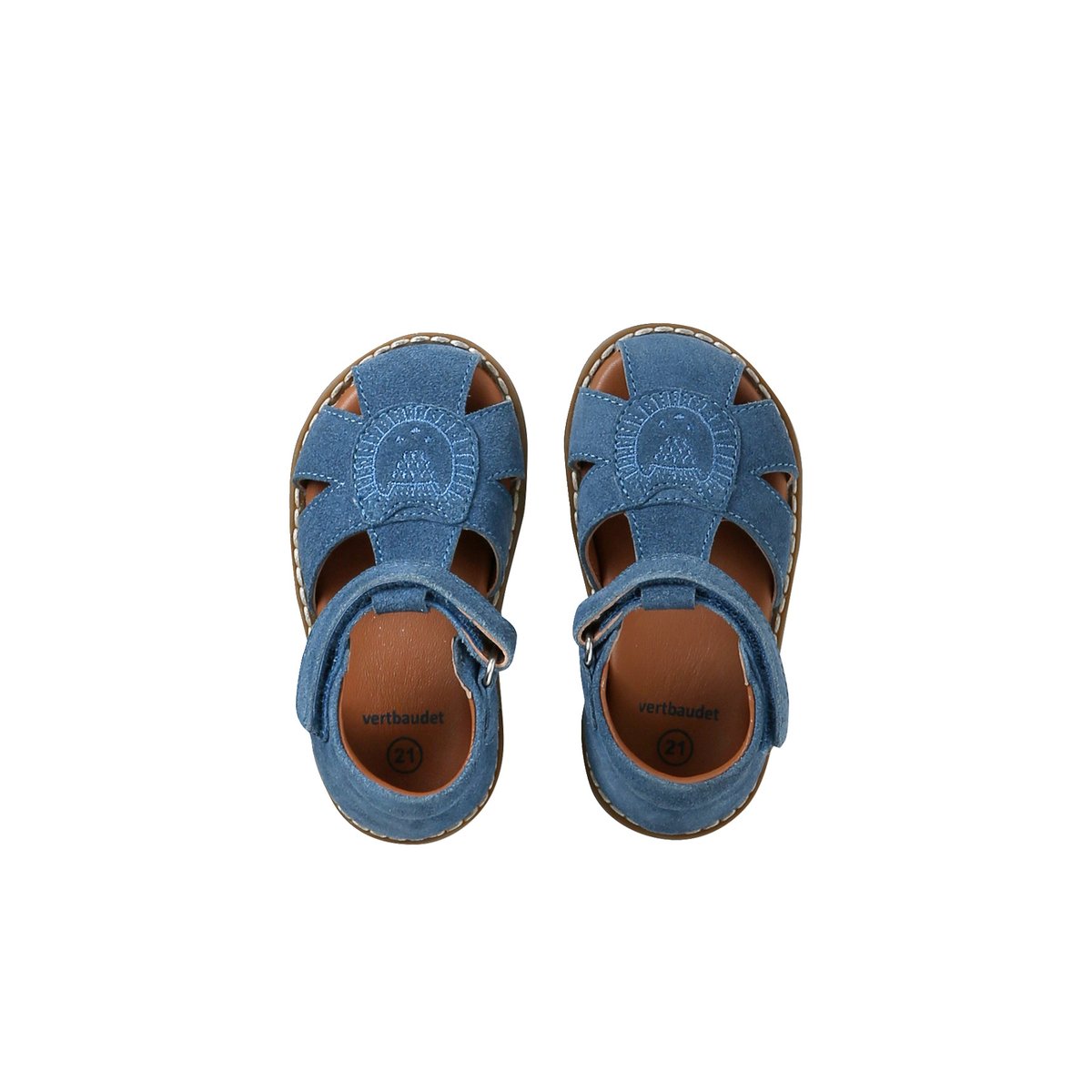 Sandales fermées cuir à scratchs bleu jean, VERTBAUDET