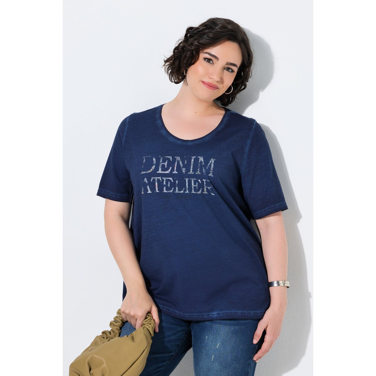 T-shirt avec message bleu encre, ULLA POPKEN