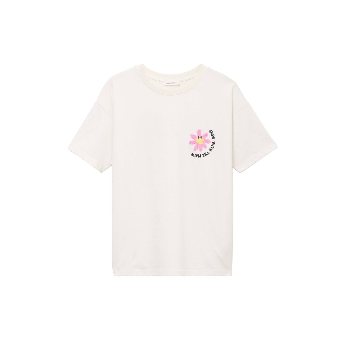 T-shirt col rond manches courtes ecru, CACHE CACHE