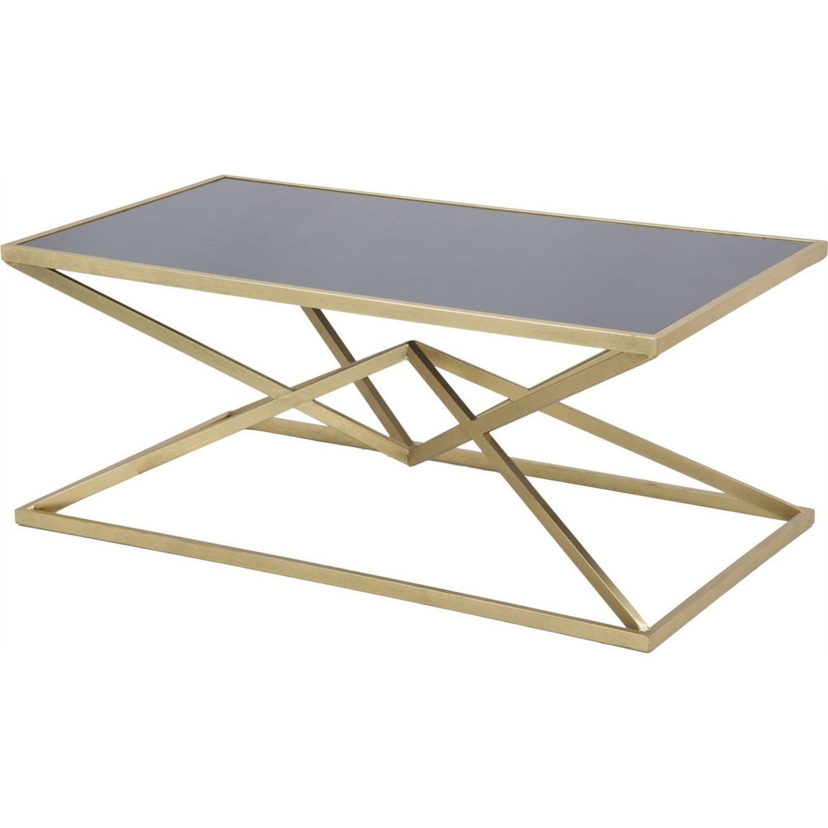 Table basse rectangulaire fer et verre GLAM doré et noir, RECOLLECTION