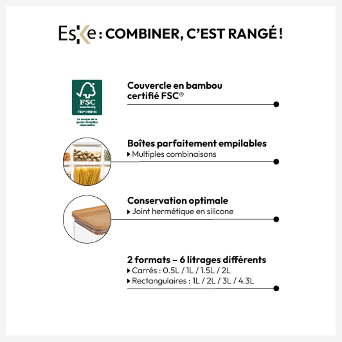 Boîte de conservation couvercle 2L ESKE transparent, 5FIVE SIMPLY SMART