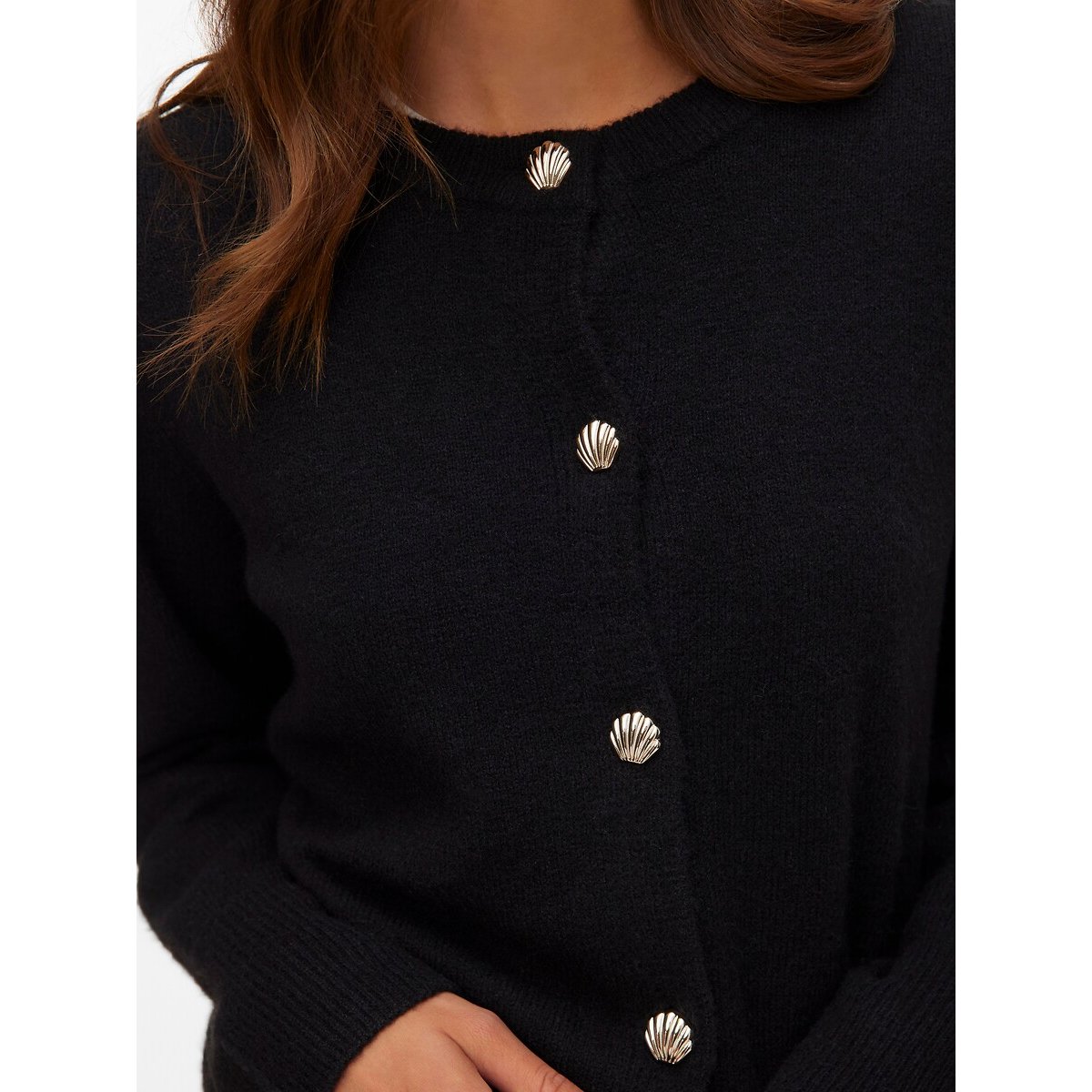 Gilet col rond avec boutons cœur noir, VERO MODA