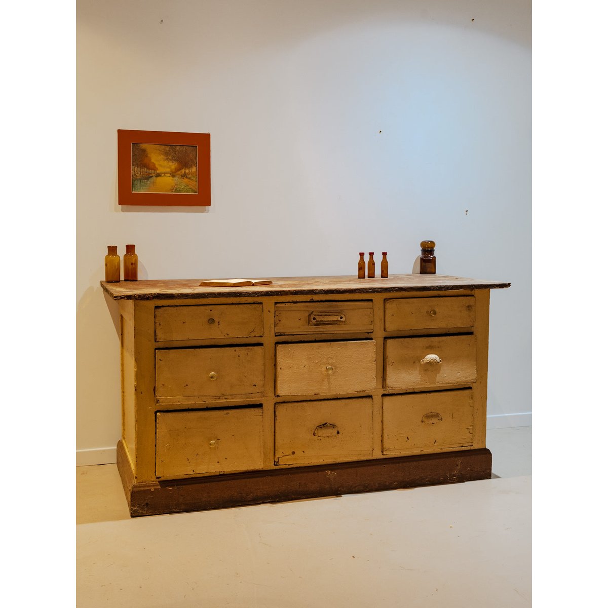Meuble de métier en bois beige Fernand N°339 - Bon état bois foncé, DEBONGOUT