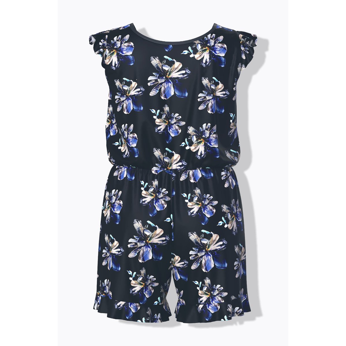 Robe de bain avec short. Motif à fleurs. noir, ULLA POPKEN