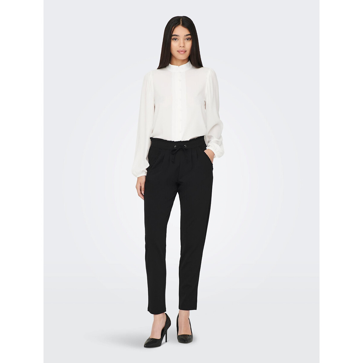 Pantalon slim, volanté taille noir, JDY
