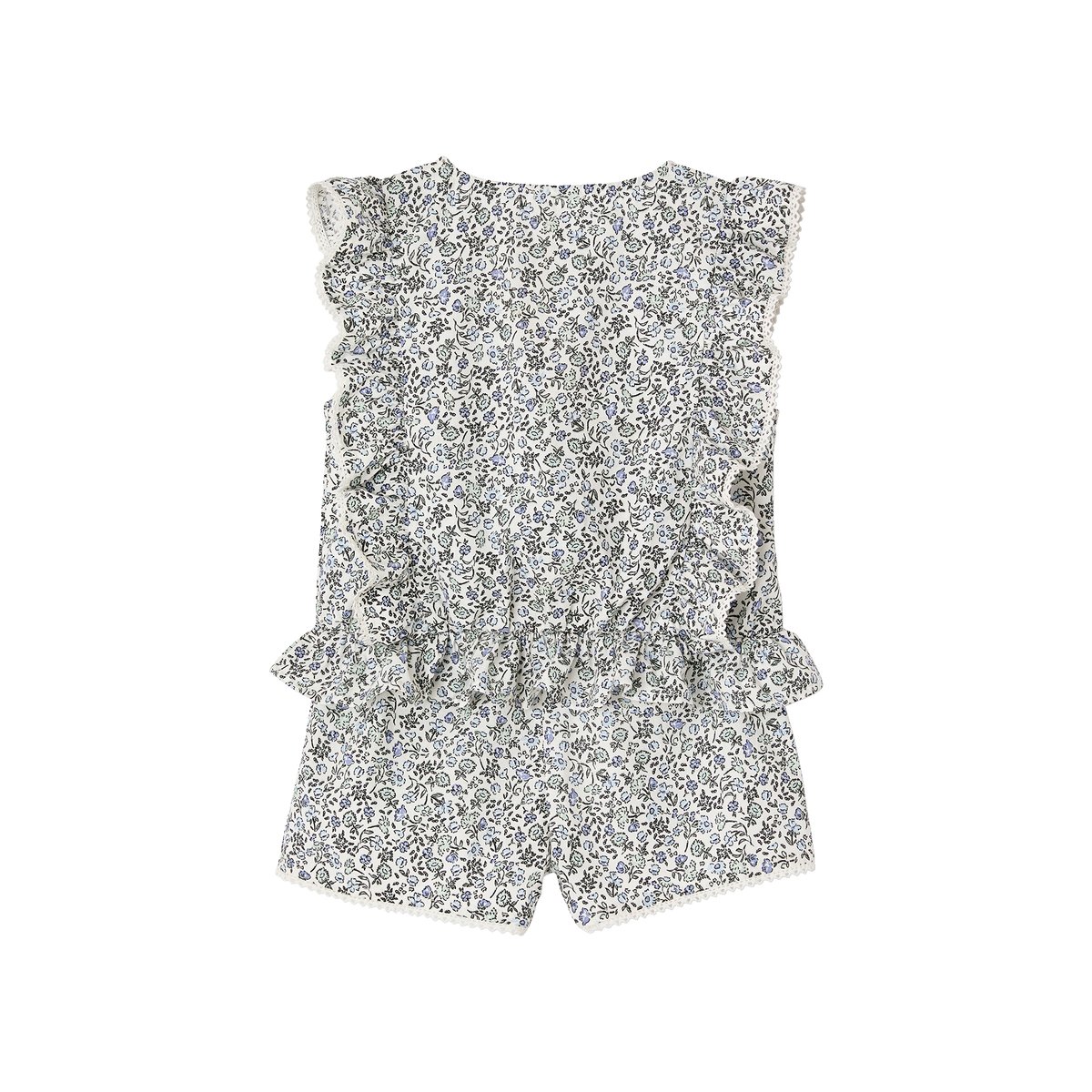 Ensemble blouse + short cérémonie bleu imprimé, VERTBAUDET