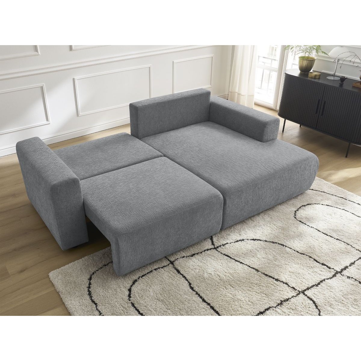 Canapé d'angle convertible 4 places en tissu texturé, ATILLA gris foncé, BOBOCHIC