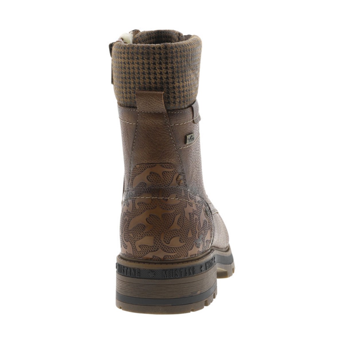 Bottines écrues à talon décroché bas avec des lacets et un zip latéral cognac, MUSTANG
