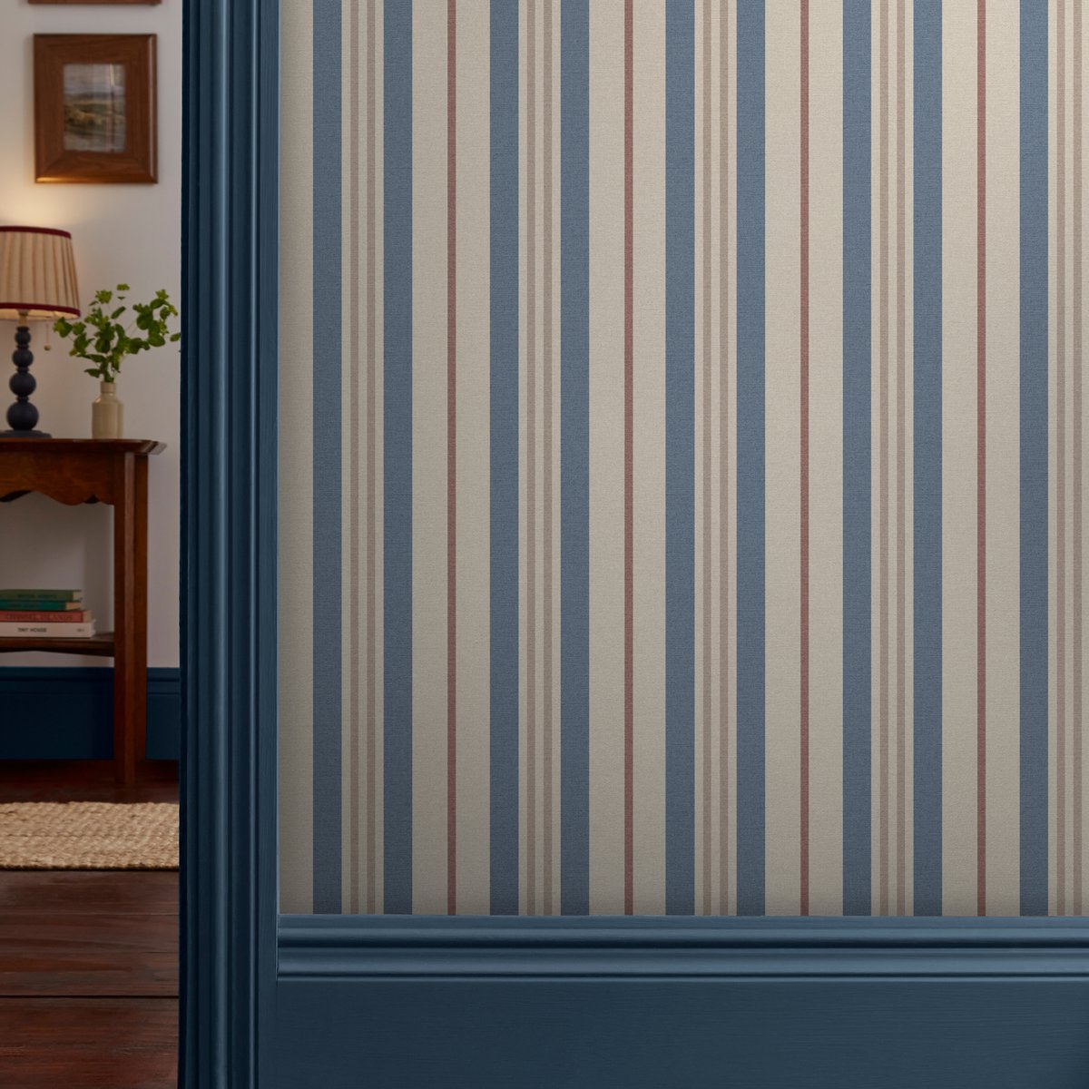 Papier peint Grandes rayures bleu, beige, marron, JOULES