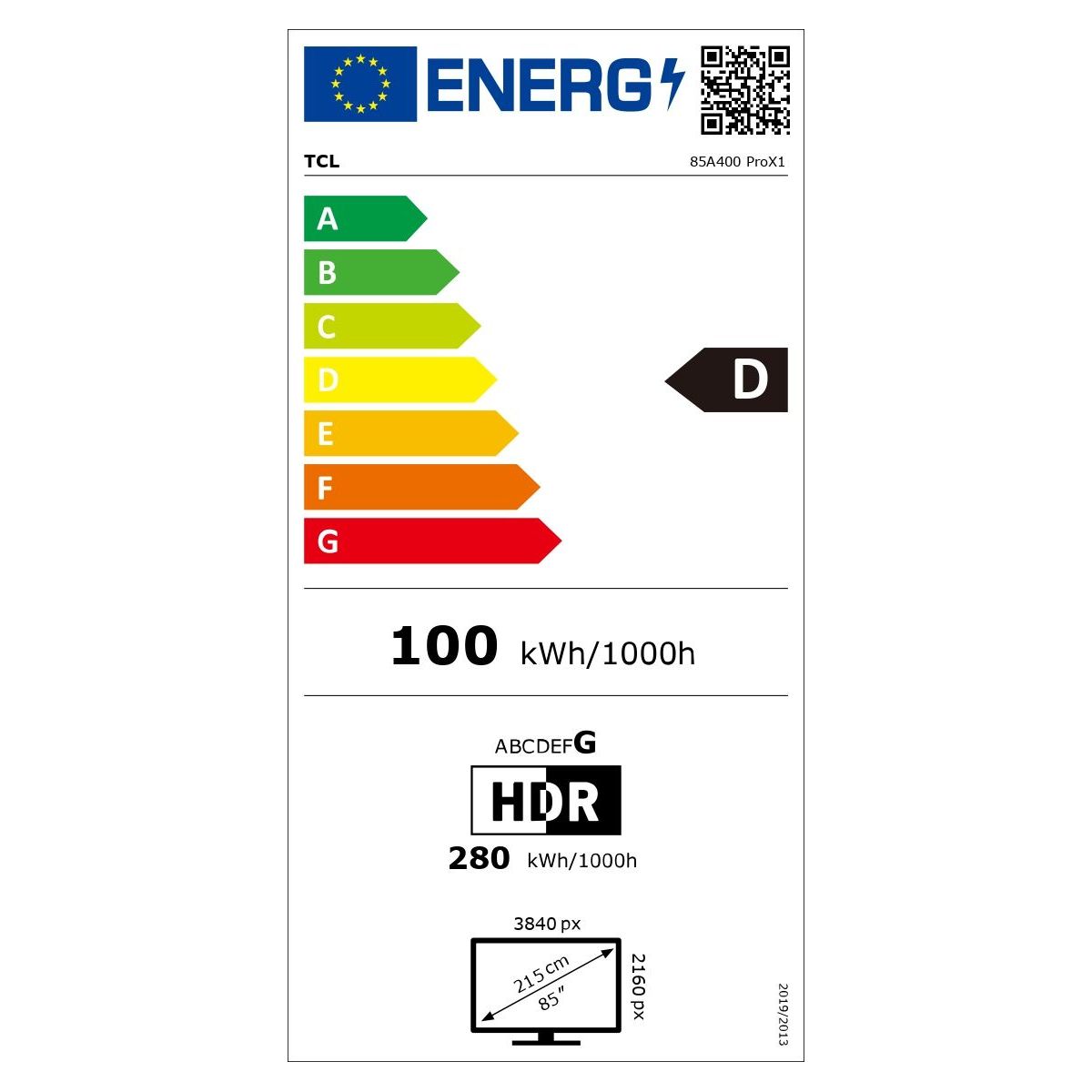 TV Mini LED 85A400 PRO (2026) 85" (216 cm) couleur unique, TCL
