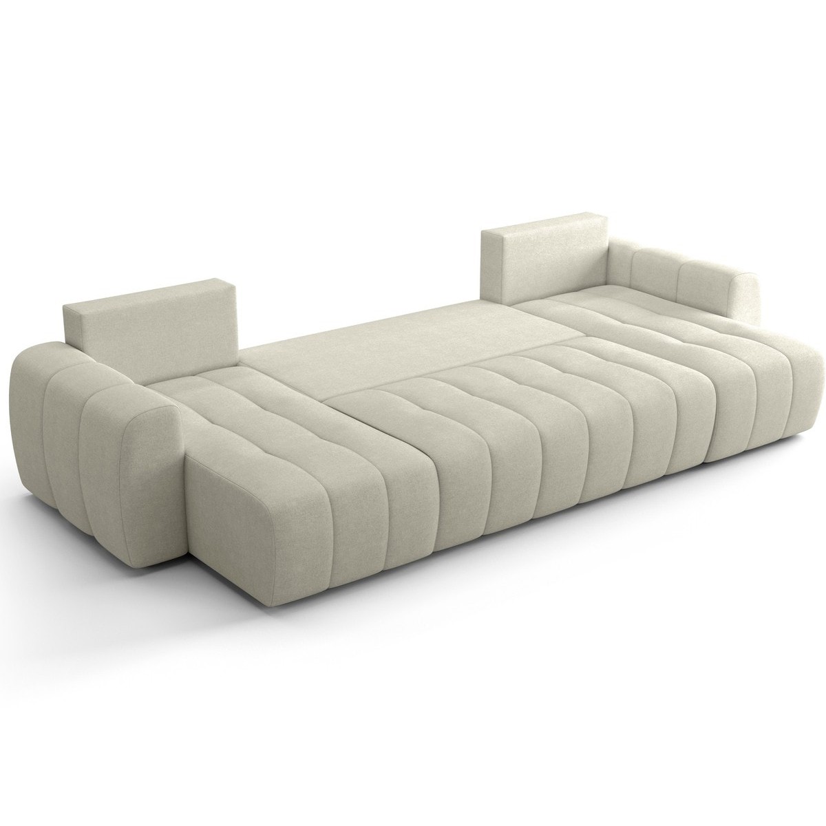 Canapé panoramique convertible 6 places en tissu chenille - ALBA beige, HOMIFAB