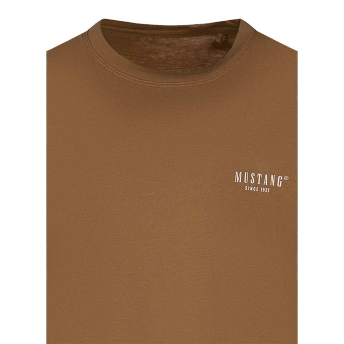 T-shirt en coton camel uni avec une coupe droite et un col rond camel, MUSTANG