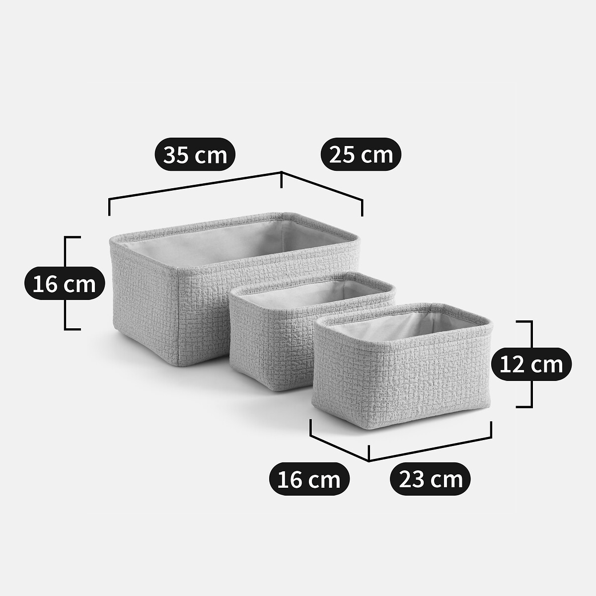 Lot de 3 paniers en tissu gaufré, ITANG beige, LA REDOUTE INTERIEURS