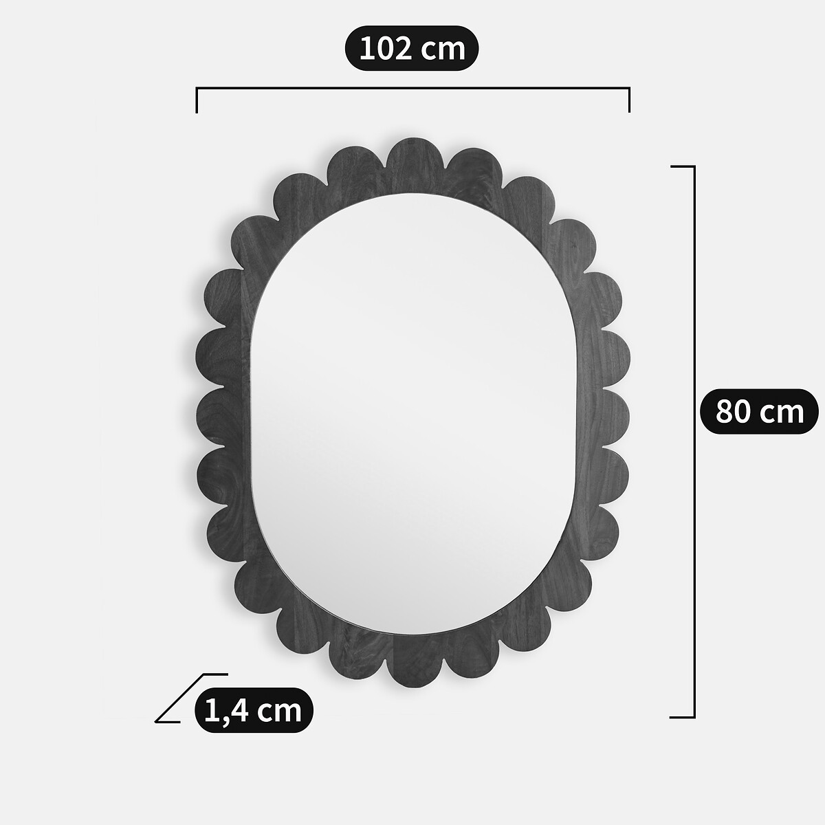Grand miroir rectangulaire en manguier, longueur 80 x hauteur 102 cm, FLEORA bois foncé, LA REDOUTE INTERIEURS