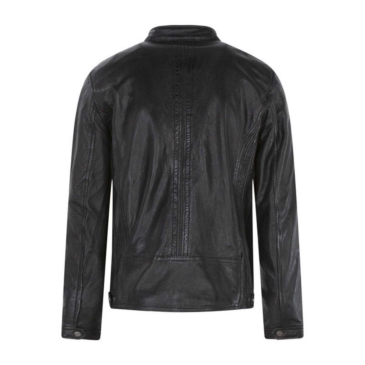 Blouson en cuir de mouton anthracite uni avec une coupe ajustée et un col rond anthracite, GIPSY