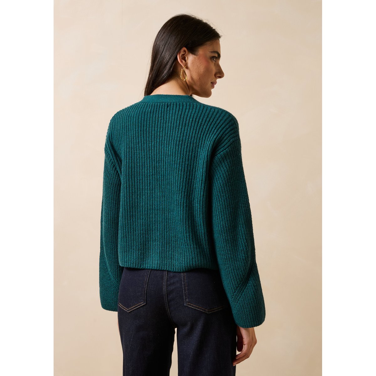 Gilet court manches longues col V petrole, LA FEE MARABOUTEE